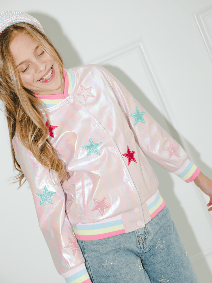 Lola + The Boys Jacket Holographic Stars Bomber