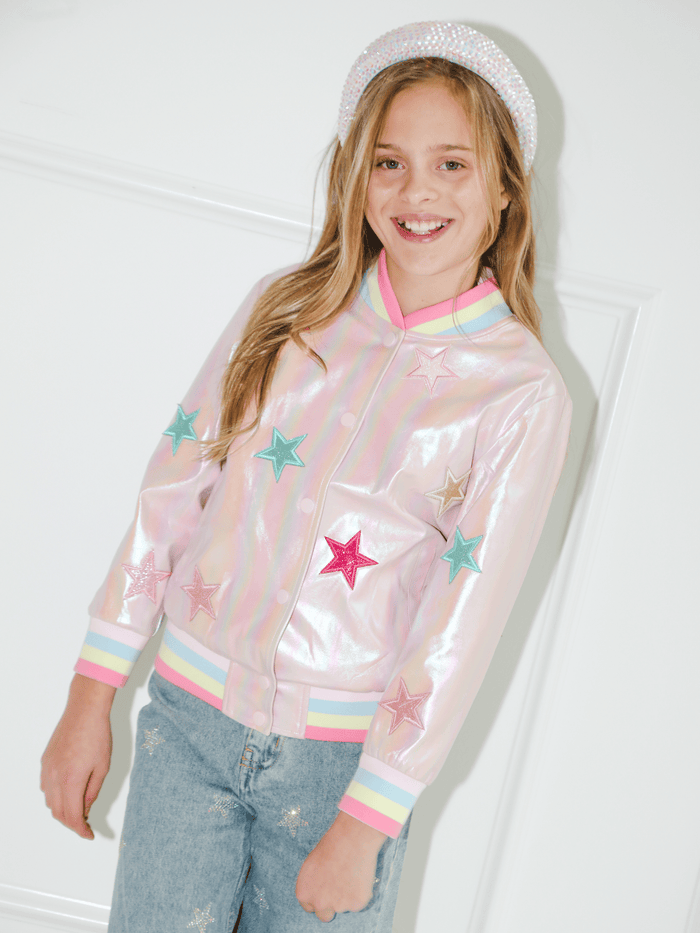 Lola + The Boys Jacket Holographic Stars Bomber
