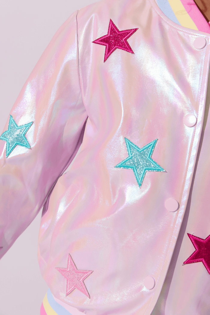 Lola + The Boys Jacket Holographic Stars Bomber