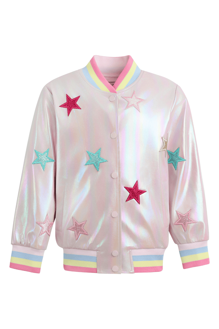 Lola + The Boys Jacket Holographic Stars Bomber