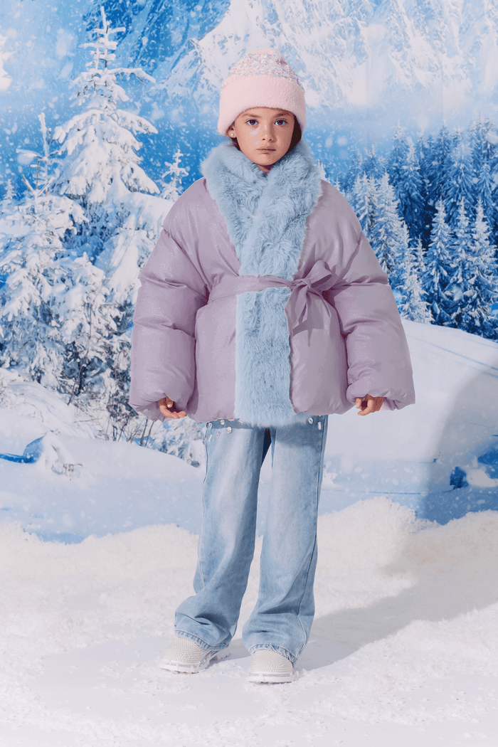 Lola + The Boys Jacket 2 Lavender Fuzzy Wrap Puffer