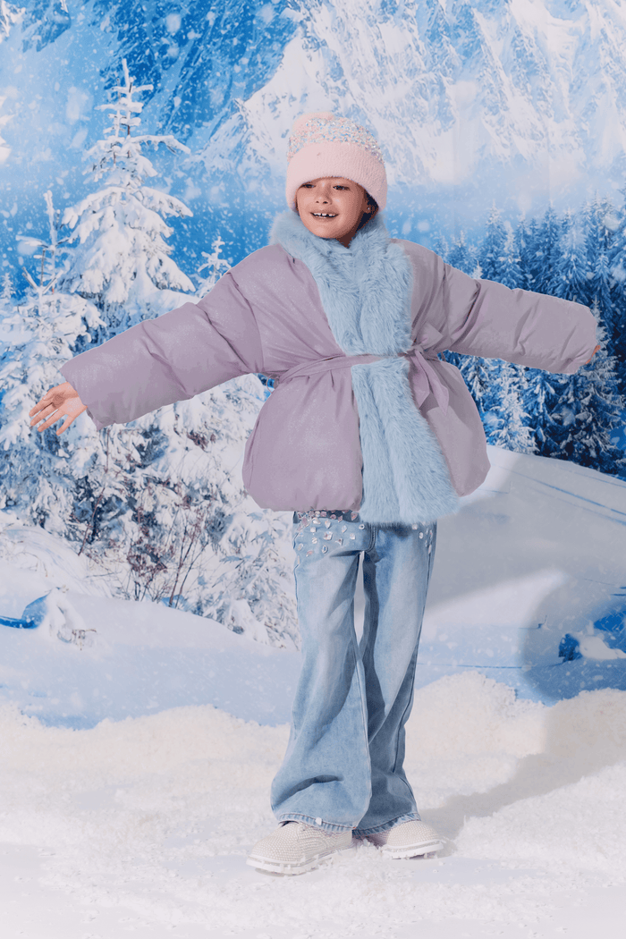 Lola + The Boys Jacket Lavender Fuzzy Wrap Puffer