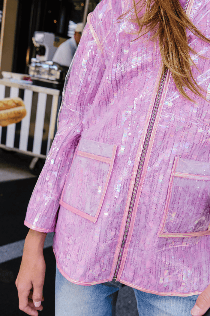Lola + The Boys Jacket Lavender Sequin Rain Jacket
