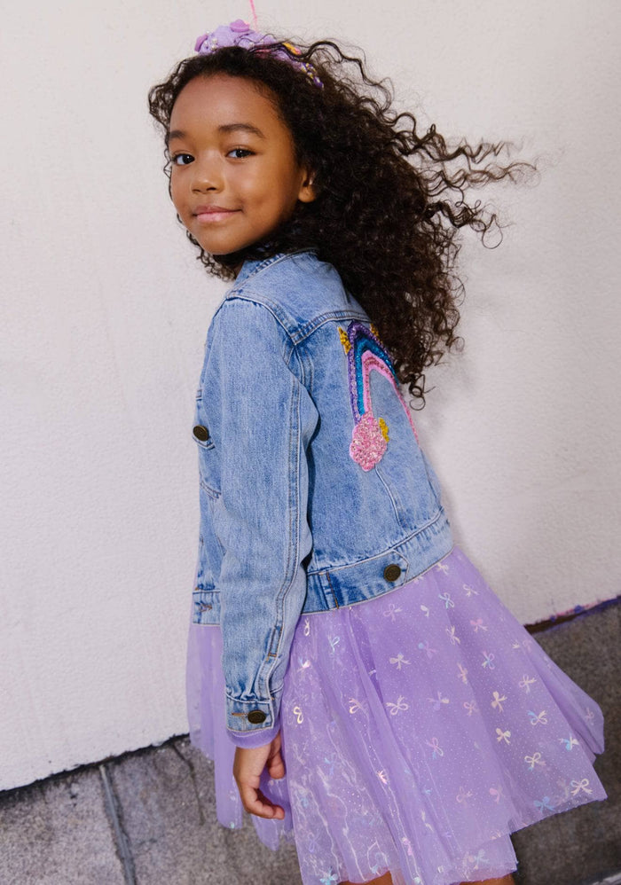 Lola + The Boys Jacket Pastel Rainbow Gems Denim Jacket