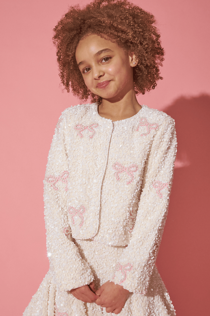 Lola + The Boys Jacket Pearly Bow Sparkle Jacket