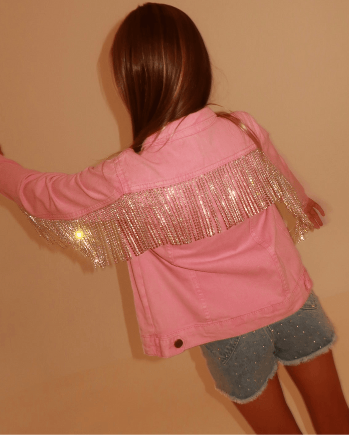 Lola-spring-25 Jacket Pink Crystal Tassel Denim Jacket