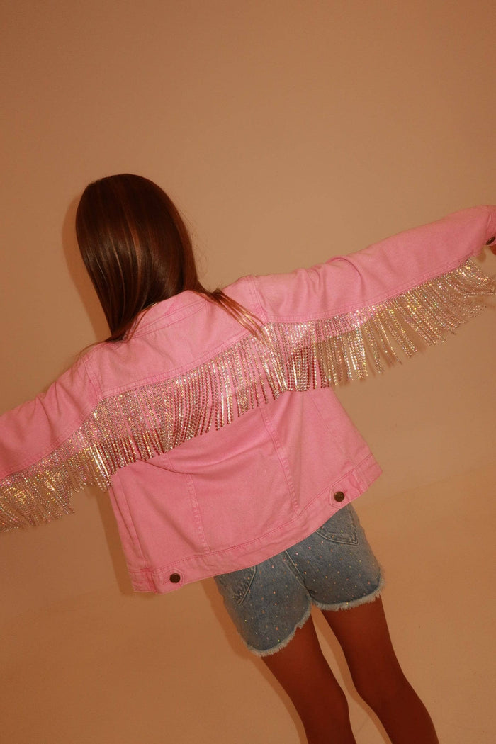 Lola-spring-25 Jacket Pink Crystal Tassel Denim Jacket
