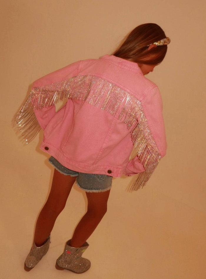 Lola-spring-25 Jacket Pink Crystal Tassel Denim Jacket