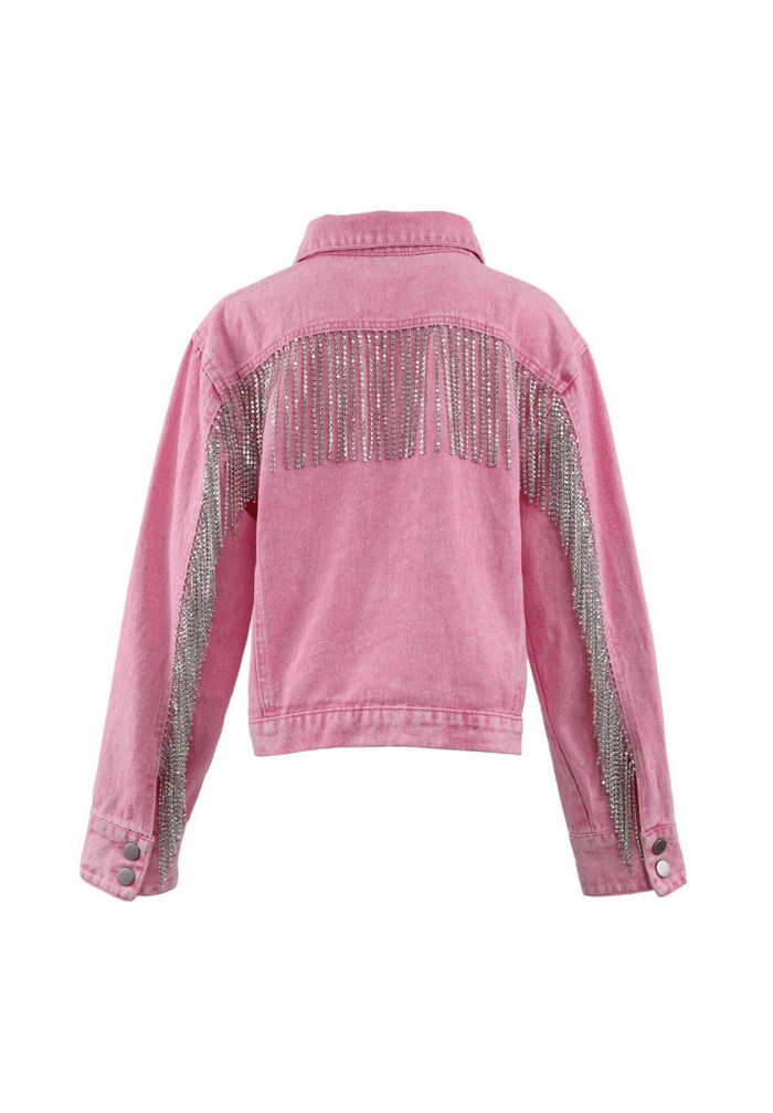 Lola-spring-25 Jacket Pink Crystal Tassel Denim Jacket