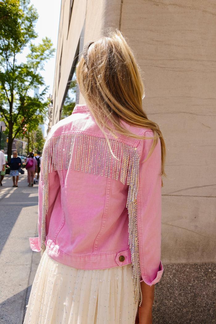 Lola-spring-25 Jacket Pink Crystal Tassel Denim Jacket