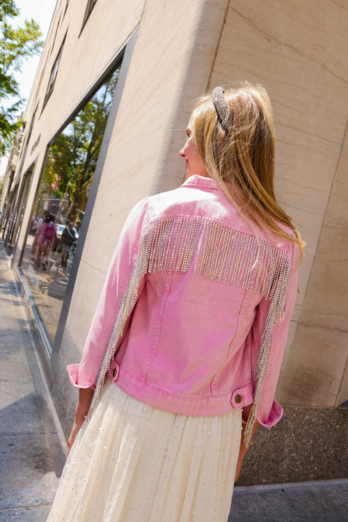 Lola-spring-25 Jacket Pink Crystal Tassel Denim Jacket