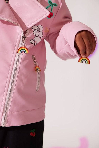 exclude-fall Jacket Pink Doodle Art Vegan Leather