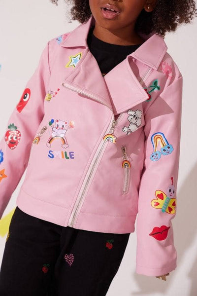 exclude-fall Jacket Pink Doodle Art Vegan Leather