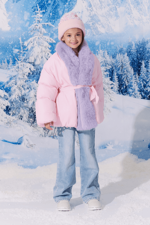 Lola + The Boys Jacket 2 Pink Fuzzy Wrap Puffer