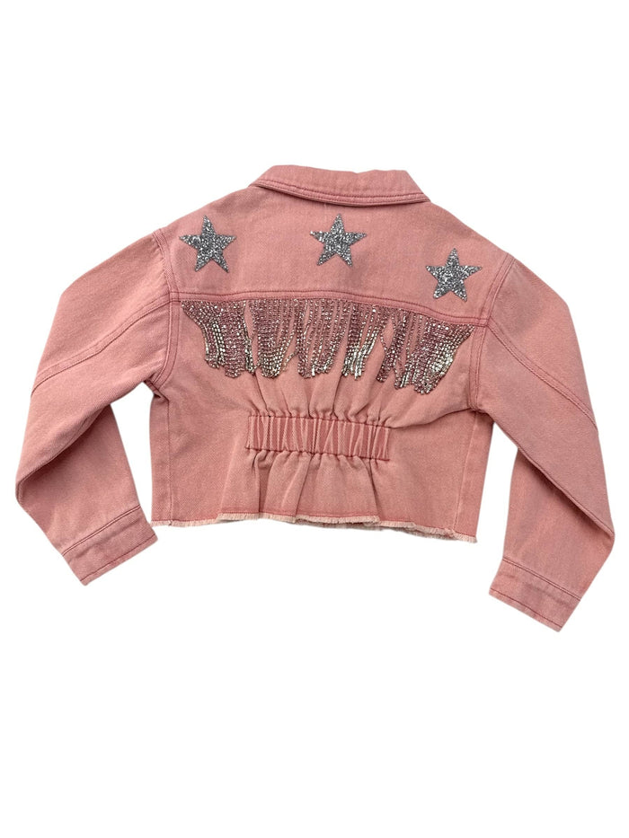 Lola + The Boys Jacket 6 Pink Western Fringe Denim Jacket