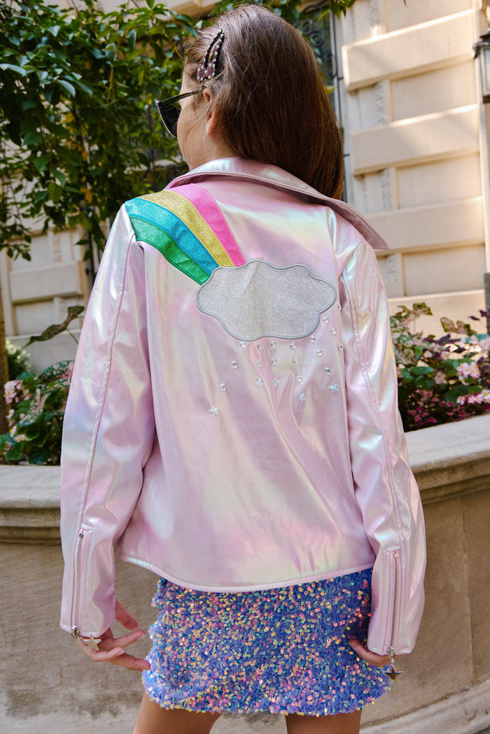 Lola + The Boys Jacket Rainbow Cloud Hologram Leather
