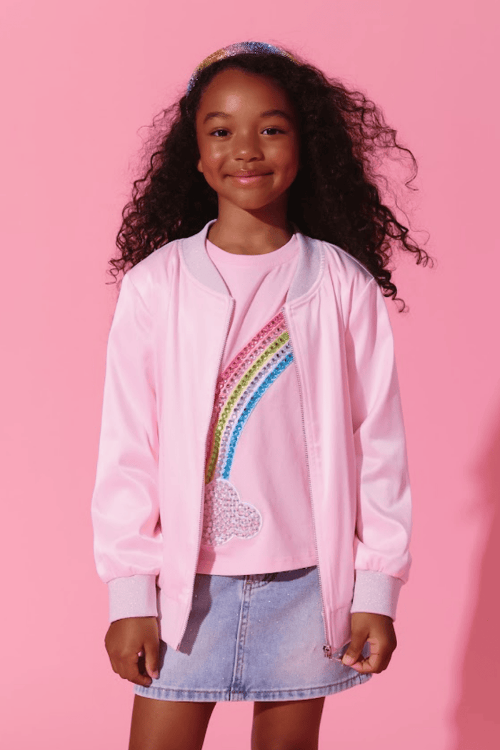 Lola + The Boys Jacket Rainbow Flash Satin Bomber