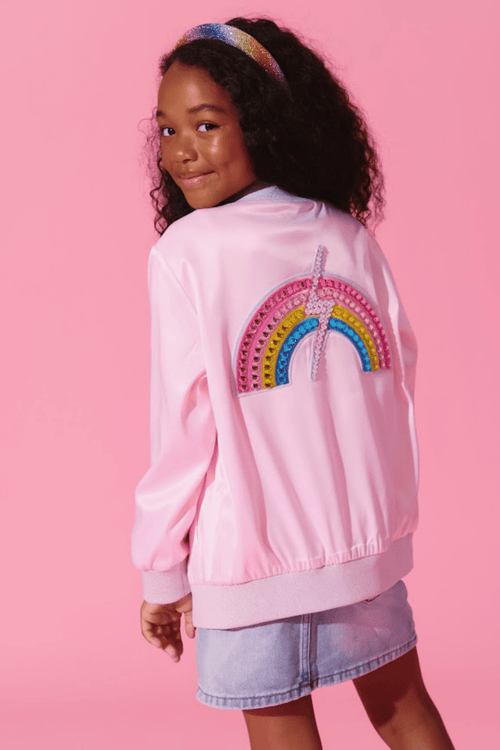 Lola + The Boys Jacket 2 Rainbow Flash Satin Bomber