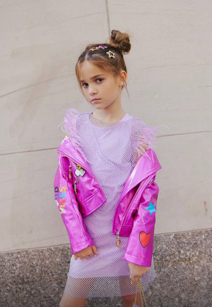 Lola + The Boys Jacket Smile Art Metallic Moto