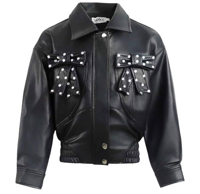 Lola + The Boys Jacket Studded Bow Vegan Leather Jacket