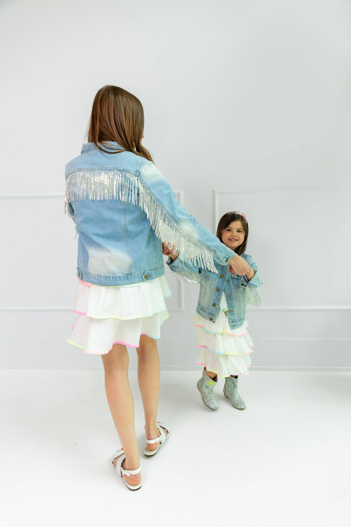 Lola + The Boys Jacket Women's Crystal Tassel Denim Jacket