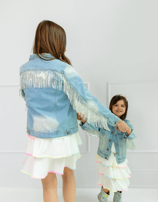 Lola + The Boys Jacket Women's Crystal Tassel Denim Jacket
