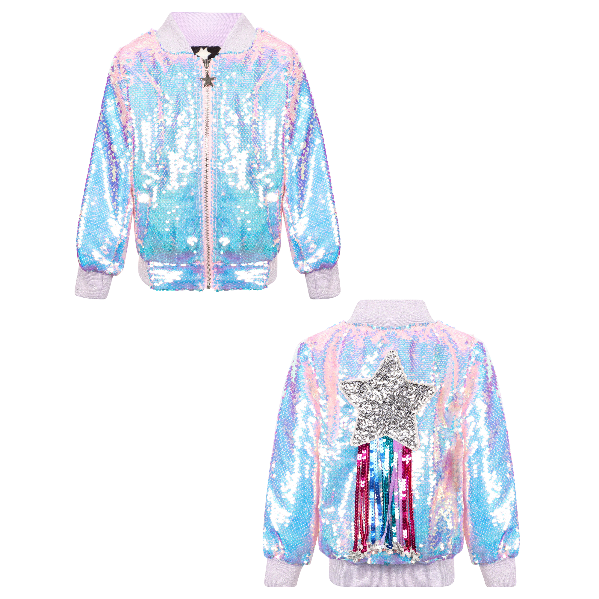 Lola + The Boys | Shooting Star Sequin Bomber Jacket, Multi (Multicolor, Size 10Y) | Maisonette