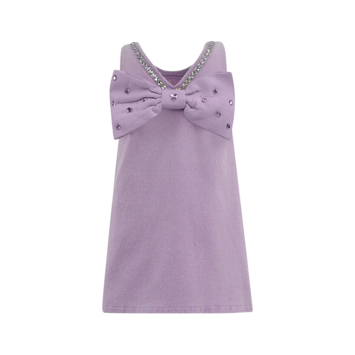 Lola-spring-25 Lavender Crystal Heart Denim Bow Dress
