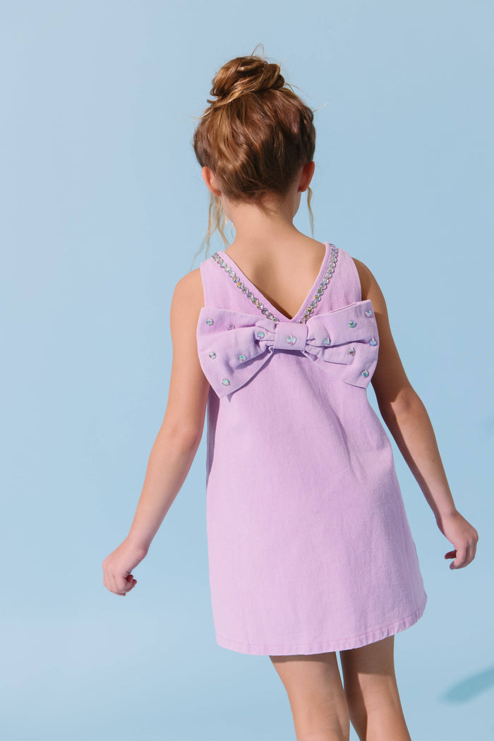 Lola-spring-25 Lavender Crystal Heart Denim Bow Dress