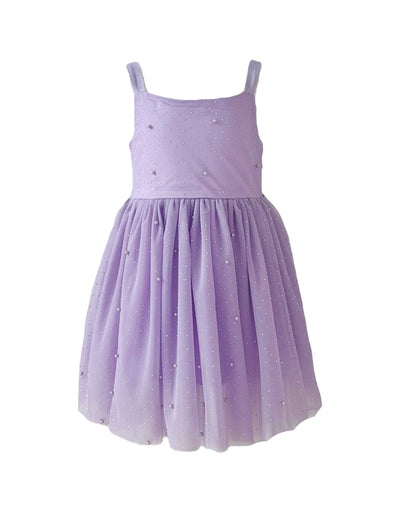 Lola + The Boys Lavender Crystal Pearl Tulle Tank Dress