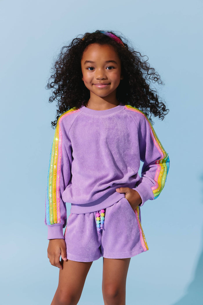 Lola-spring-25 Lavender Rainbow Sequin Stripe Short Set