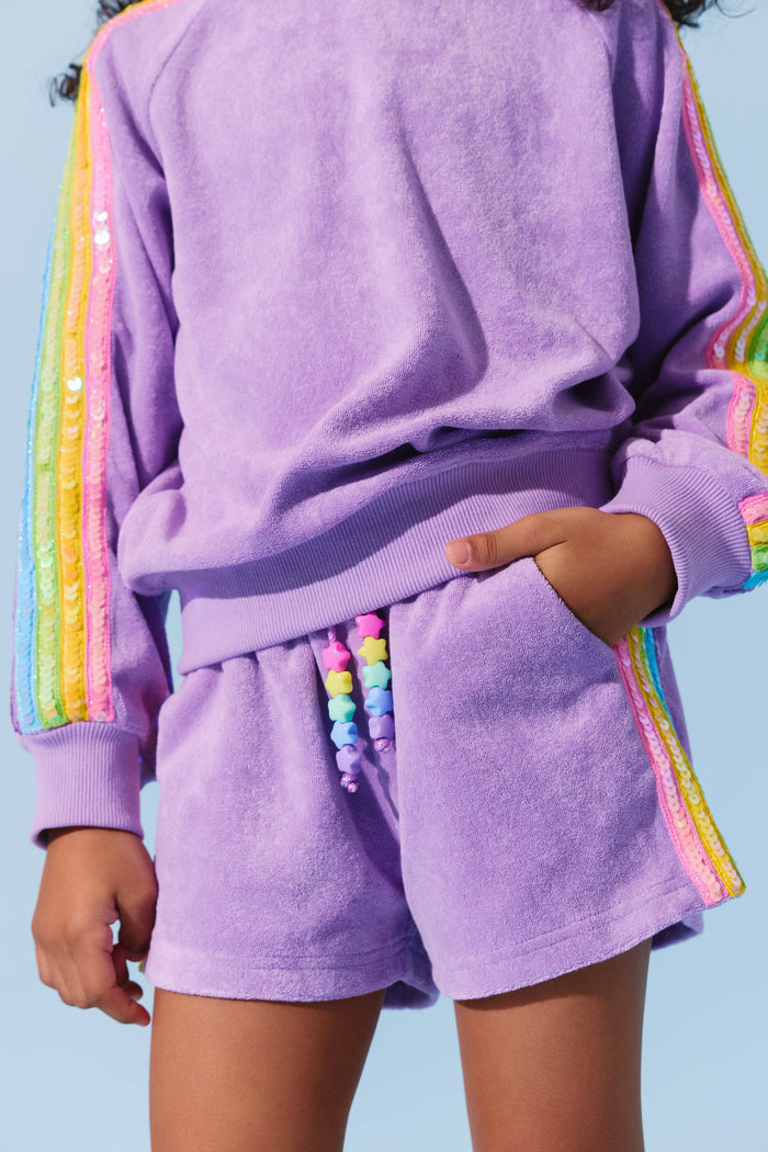 Lola-spring-25 Lavender Rainbow Sequin Stripe Short Set