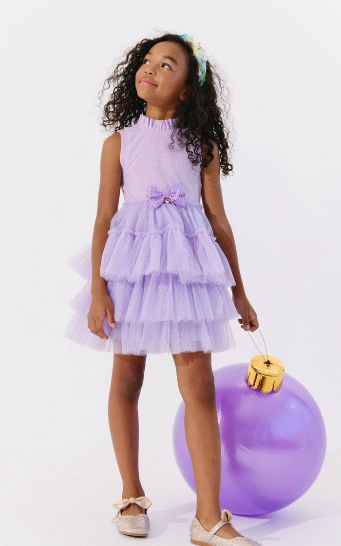 Lola + The Boys Lavender Shimmer Party Bow Dress
