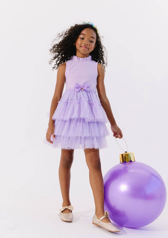 Lola + The Boys Lavender Shimmer Party Bow Dress