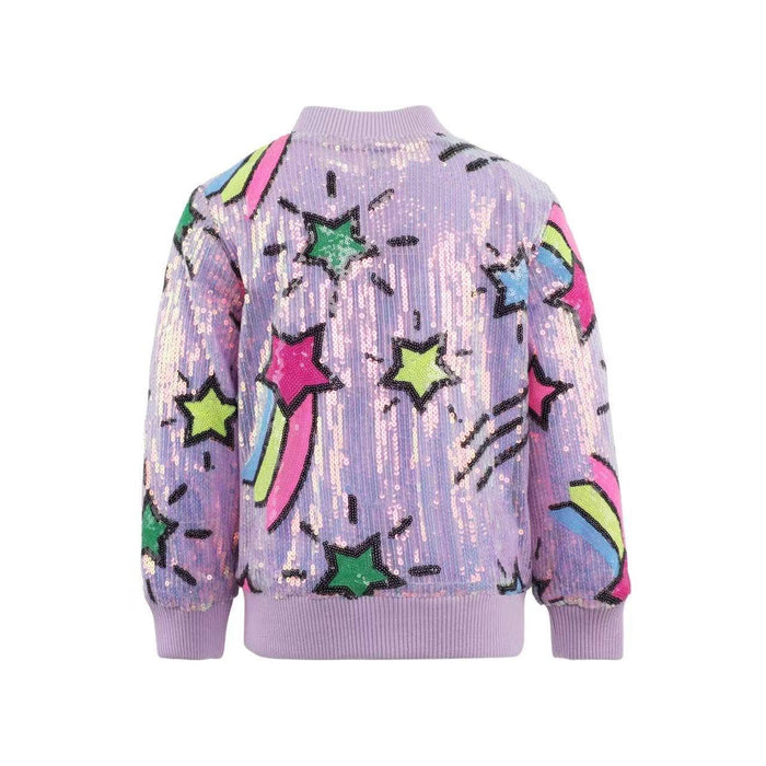Lola + The Boys Lavender Shooting Star Sequin Bomber