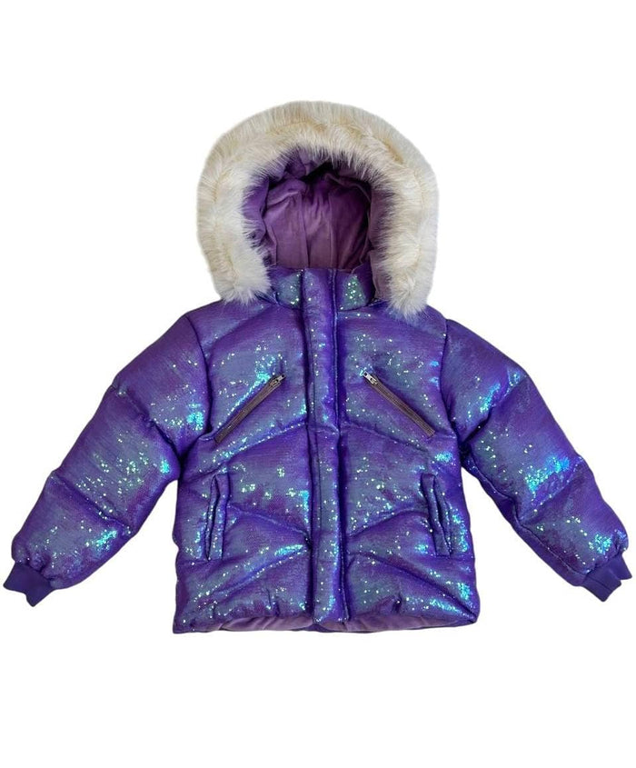 Lola + The Boys Lavender Sparkle Sequin Puffer