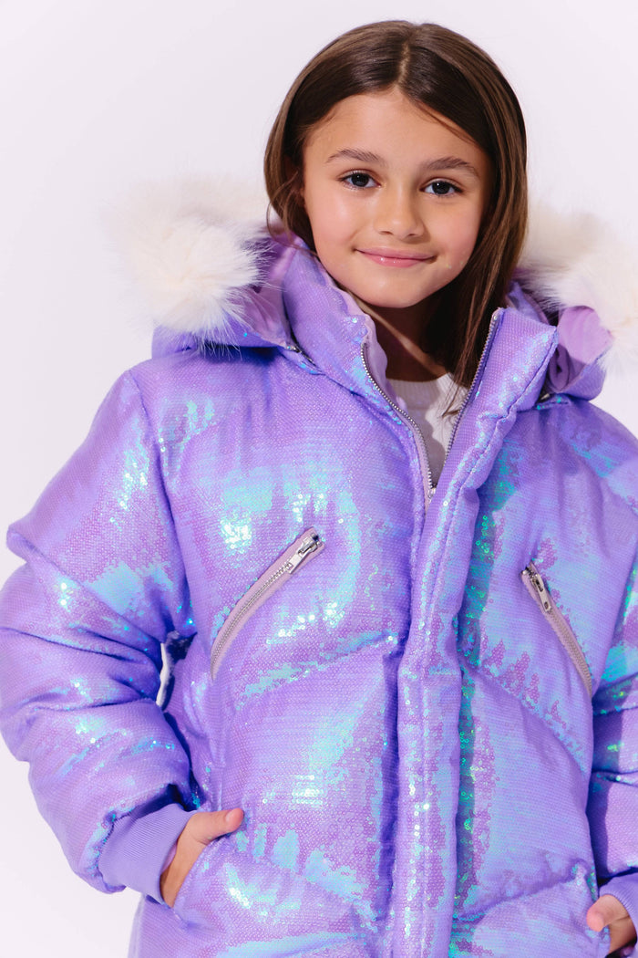 Lola + The Boys Lavender Sparkle Sequin Puffer