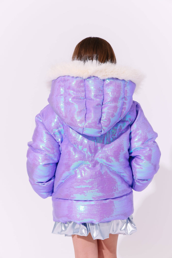 Lola + The Boys Lavender Sparkle Sequin Puffer
