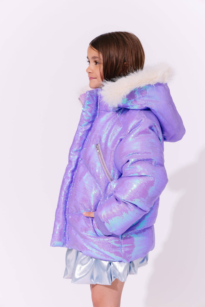 Lola + The Boys Lavender Sparkle Sequin Puffer
