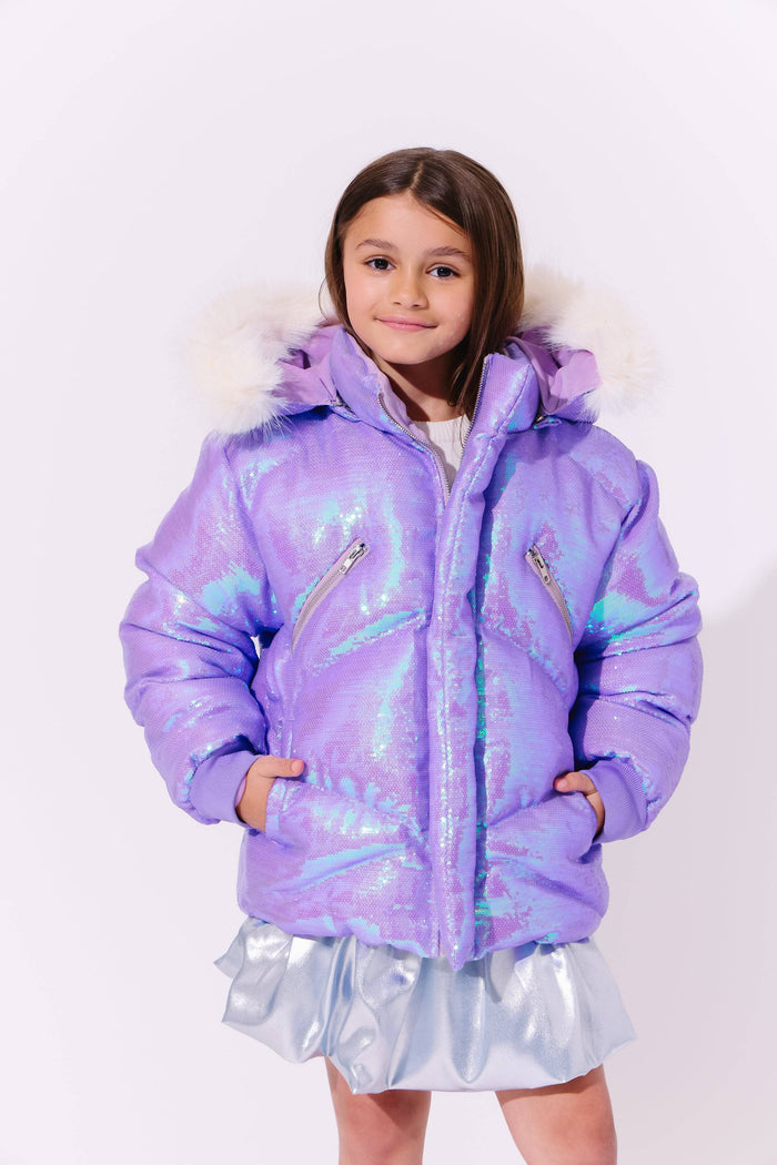 Lola + The Boys Lavender Sparkle Sequin Puffer