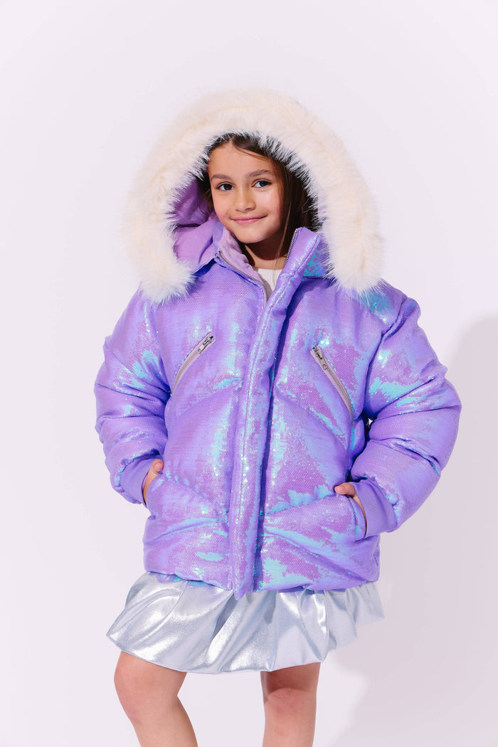 Lola + The Boys Lavender Sparkle Sequin Puffer