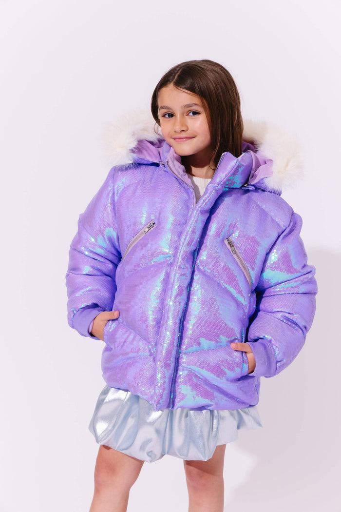 Lola + The Boys Lavender Sparkle Sequin Puffer