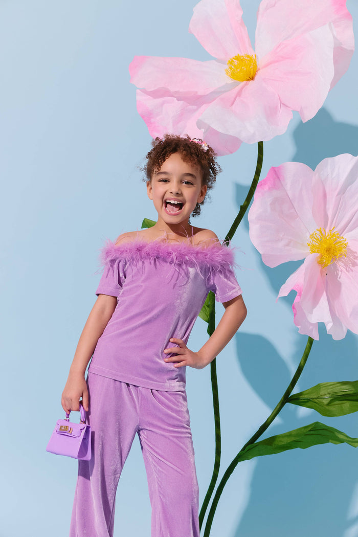 lola-new-arrival Lavender Velvet Feather Set
