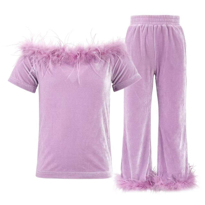 Lola + The Boys 2 Lavender Velvet Feather Set
