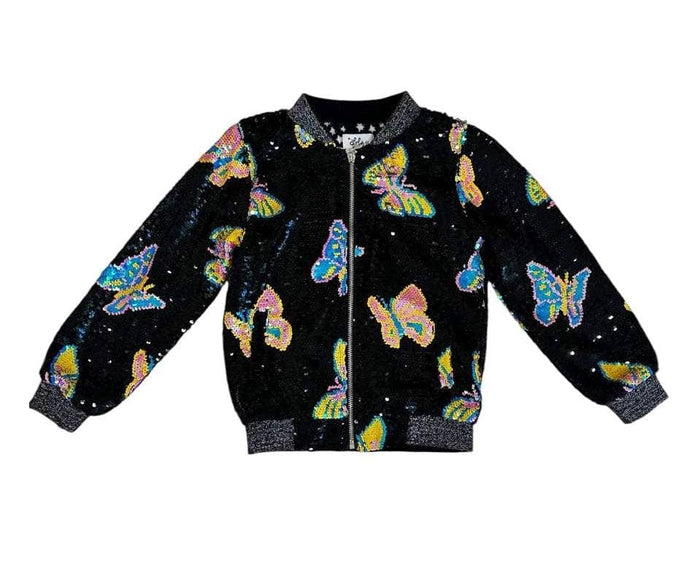 Lola + The Boys Magic Butterfly Sequin Bomber