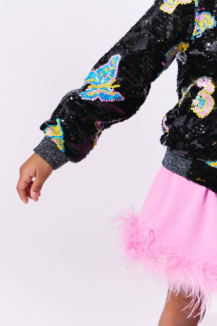 Lola + The Boys Magic Butterfly Sequin Bomber