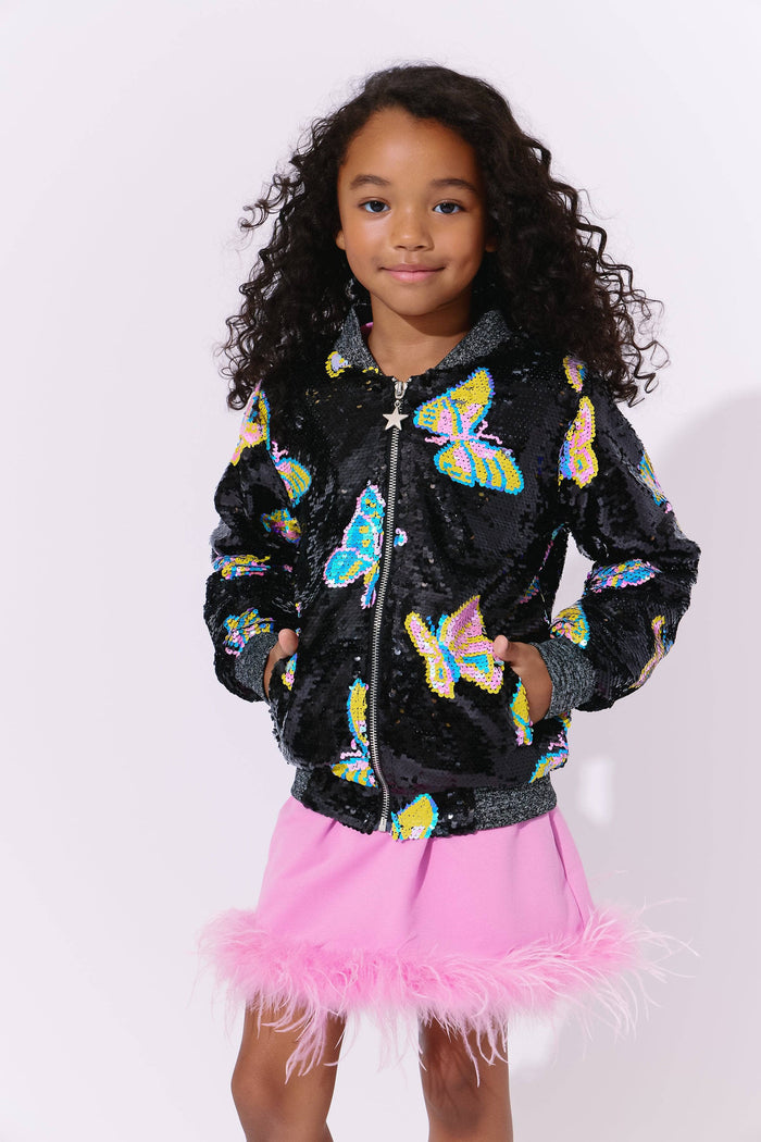 Lola + The Boys Magic Butterfly Sequin Bomber