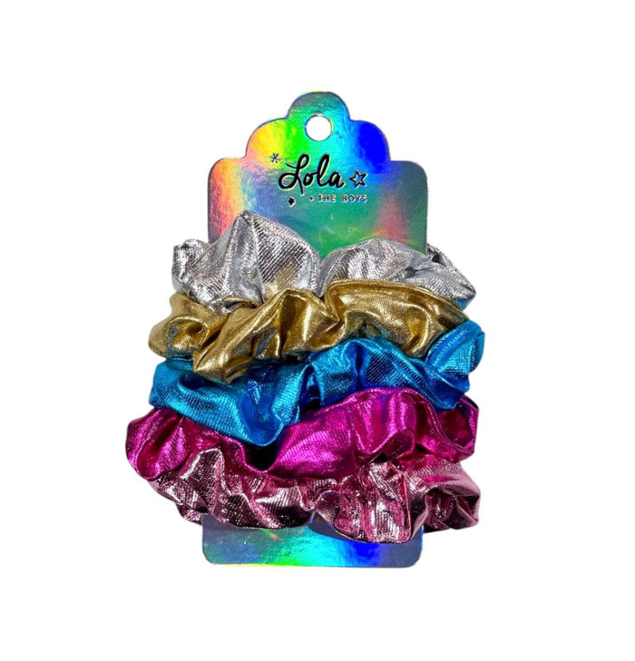 Lola + The Boys Metallic Hologram Scrunchie Set