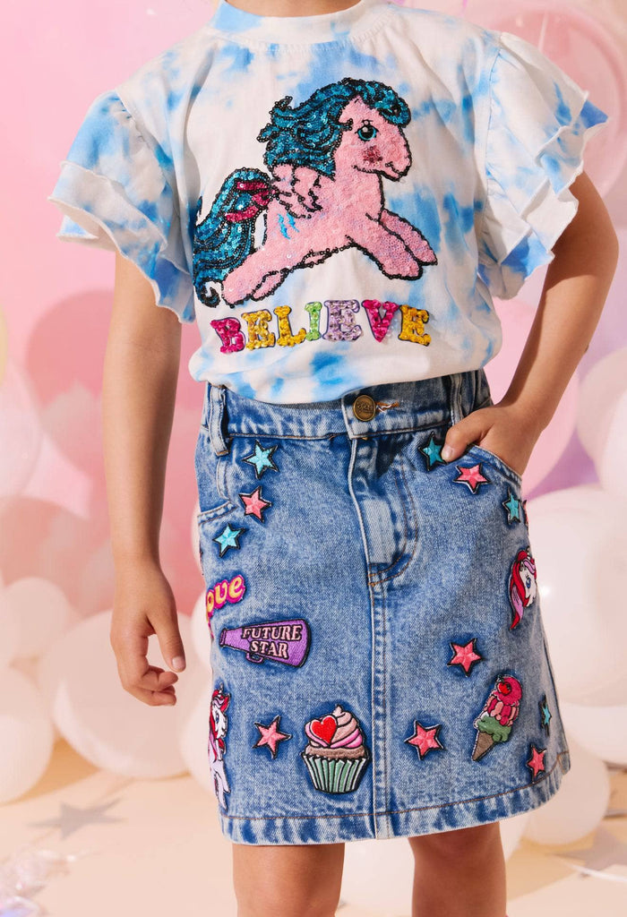 Lola + The Boys My Little Pony Patch Denim Skirt