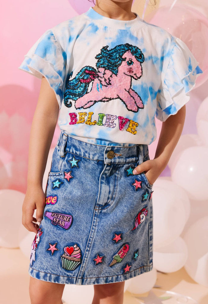 Lola + The Boys My Little Pony Patch Denim Skirt